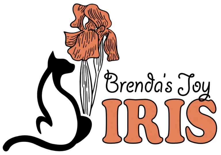 brenda's joy iris with cat tangerine logo art